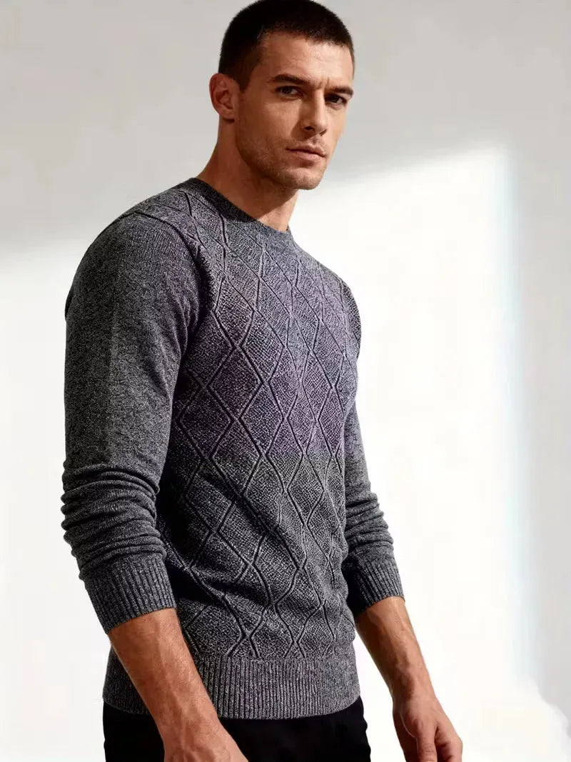 Stickad herrtröja med diamantmönster