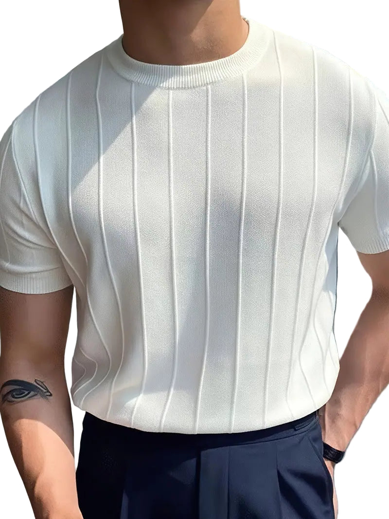 Stickad T-shirt med rund halsringning för män