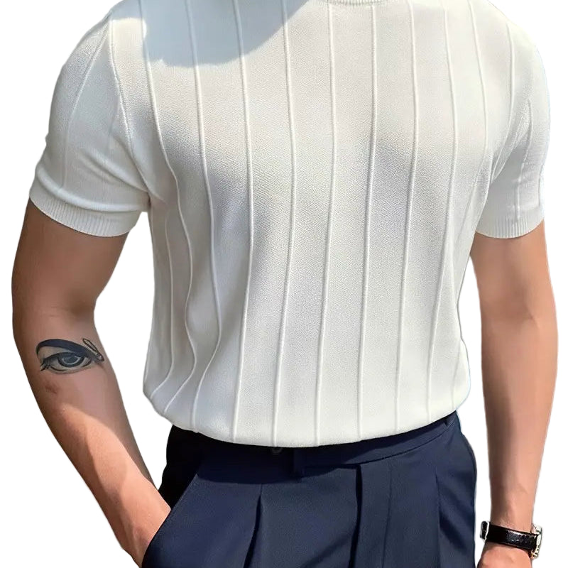 Stickad T-shirt med rund halsringning för män