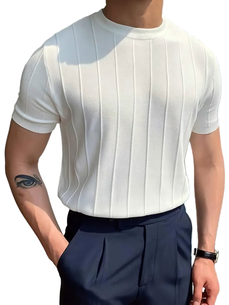 Stickad T-shirt med rund halsringning för män