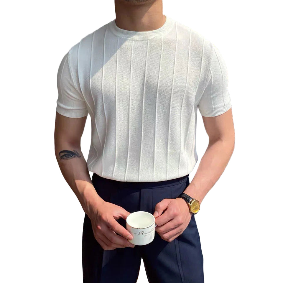 Stickad T-shirt med rund halsringning för män